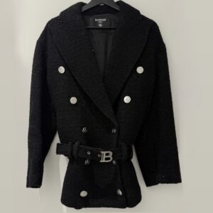 Balmain Płaszcz Wełniany z Paskiem