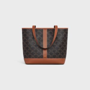 Celine Small Cabas In Triomphe Canvas And Calfskin With Gold Finishing Tan
