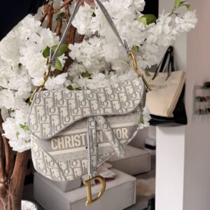 DIOR OBLIQUE EMBROIDERED CANVAS SADDLE BAG