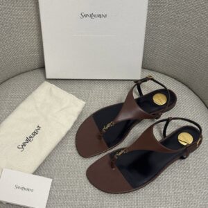 Saint Laurent CASSANDRA SANDALS IN SMOOTH LEATHER Brown